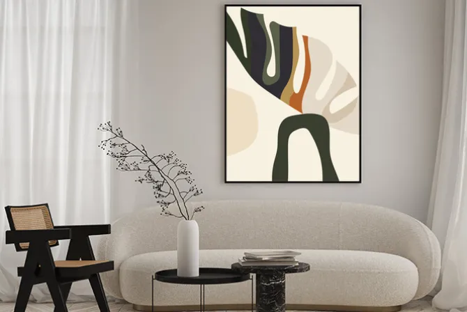 Plakat: Abstrakcja w stylu boho z liściem