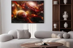 Plakat: Abstrakcyjna przestrzeń kosmiczna w ciepłych barwach