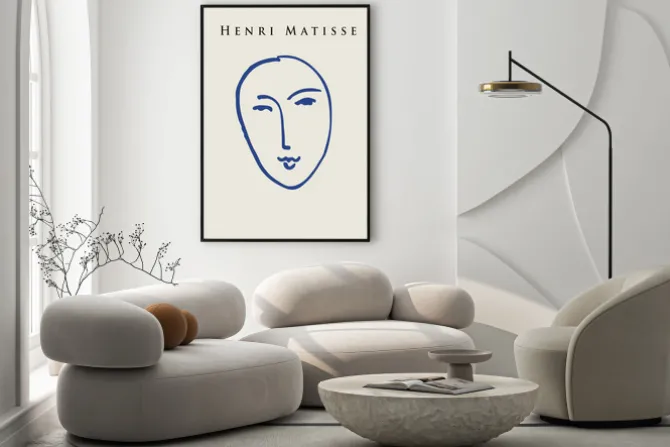 Plakat: Abstrakcyjna twarz jednoliniowa minimalizm w stylu matisse