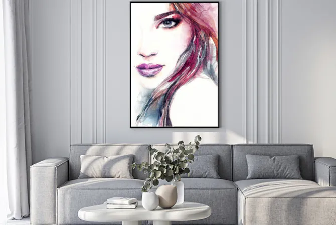 Plakat: Abstrakcyjna twarz kobiety w stylu akwareli