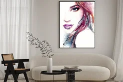 Plakat: Abstrakcyjna twarz kobiety w stylu akwareli