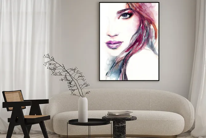 Plakat: Abstrakcyjna twarz kobiety w stylu akwareli