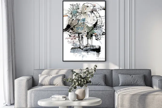 Plakat: Abstrakcyjna wizja morza i mew