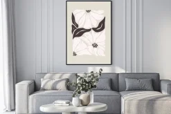 Plakat: Abstrakcyjne białe kwiaty botaniczny wzór