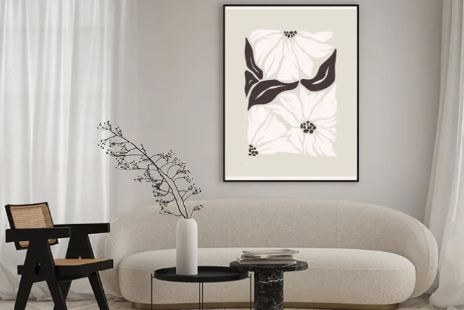 Plakat: Abstrakcyjne białe kwiaty botaniczny wzór