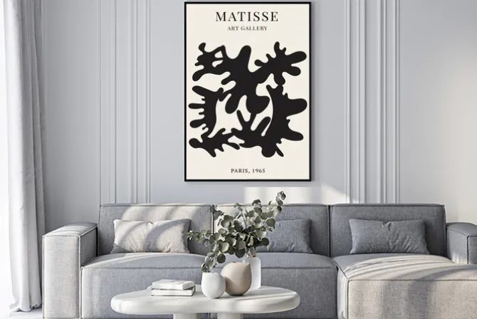 Plakat: Abstrakcyjne czarne kształty w stylu twórczości matisse