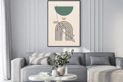 Plakat: Abstrakcyjne geometryczne kształty i roślinność