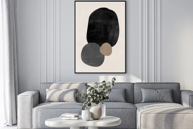 Plakat: Abstrakcyjne kształty na beżowym tle