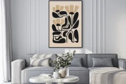 Plakat: Abstrakcyjne kwiaty na beżowym tle