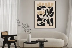 Plakat: Abstrakcyjne kwiaty na beżowym tle