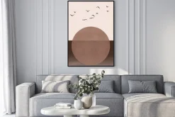 Plakat: Abstrakcyjny krajobraz z zachodem słońca w kolorach mocha mousse