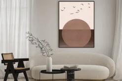 Plakat: Abstrakcyjny krajobraz z zachodem słońca w kolorach mocha mousse