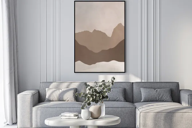 Plakat: Abstrakcyjny krajobraz górski w monochromatycznych barwach