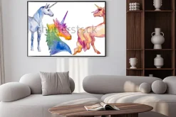 Plakat: Ładny jednorożec konia. bajkowe dzieci słodki sen. tęczowy róg