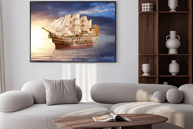 Plakat: Żaglówka o zachodzie słońca