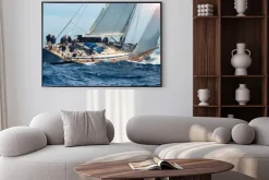 Plakat: Żaglówka z pasażerami na morzu