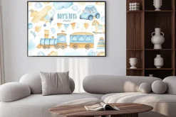 Plakat: Akwarela chłopców zabawki chrzciny zestaw z samochodu samolot