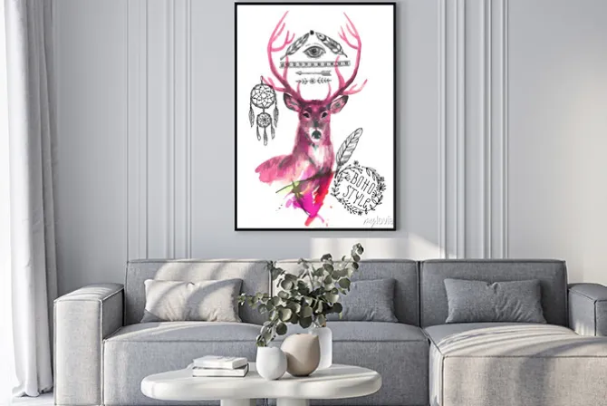 Plakat: Akwarela ilustracja jelenie