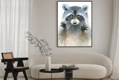Plakat: Akwarela raccoon begging wygląd strony malowane ilustracji na