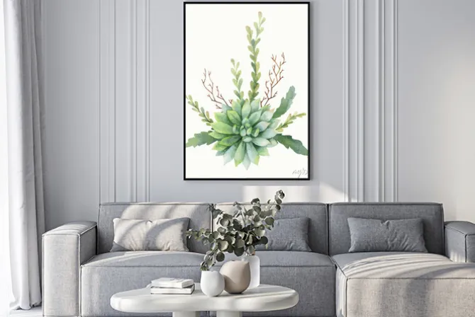 Plakat: Akwarela wektor bukiet kaktusów i sukulentów na białym tle.