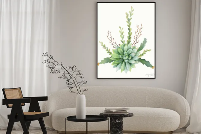 Plakat: Akwarela wektor bukiet kaktusów i sukulentów na białym tle.