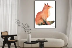 Plakat: Akwareli ilustracja czerwony dziki lis odizolowywa na białym