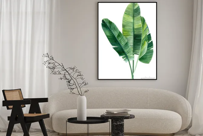 Plakat: Akwarelowa ilustracja liści palmy