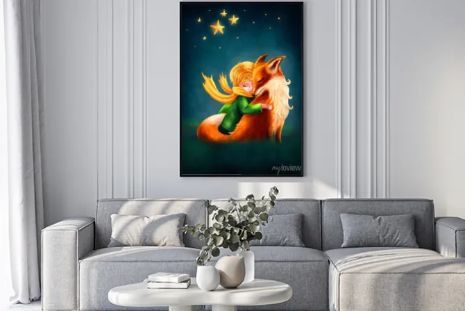 Plakat: Akwarelowa ilustracja małego księcia z lisem