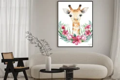 Plakat: Akwarelowa ilustracja małej żyrafy