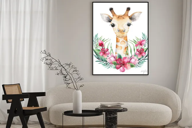 Plakat: Akwarelowa ilustracja małej żyrafy