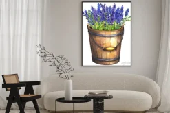 Plakat: Akwarelowa ilustracja z lawendą w wiaderku