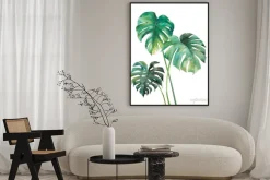 Plakat: Akwarelowe liście monstery