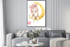 Plakat: Akwarelowy królik na księżycu