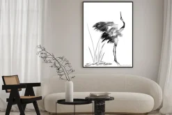 Plakat: Akwarelowy żuraw w stylu japońskim