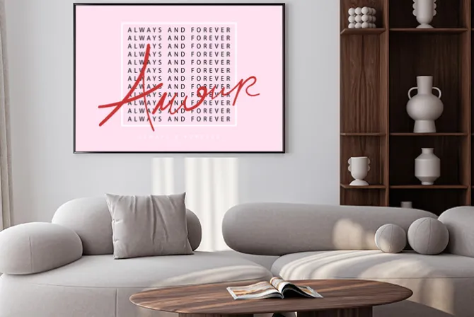 Plakat: Always forever amour różowa grafika romantyczny styl