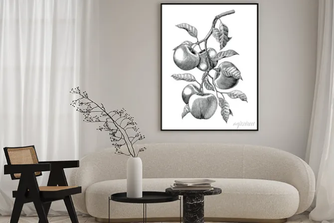 Plakat: Apple branch hand drawing vintage engraving illustration isolate