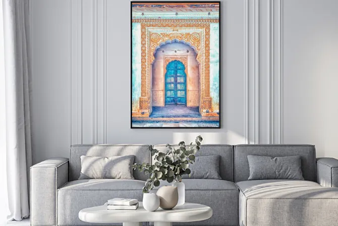 Plakat: Architektura w azji niebieskie drzwi