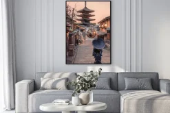Plakat: Architektura w kioto krajobraz o zachodzie słońca
