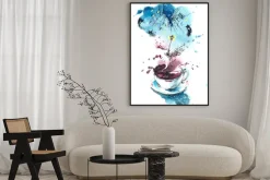 Plakat: Artystyczne przedstawienie filiżanki kawy i miasta