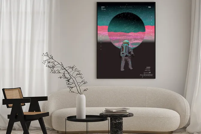 Plakat: Astronauta na abstrakcyjnym planetarnym tle