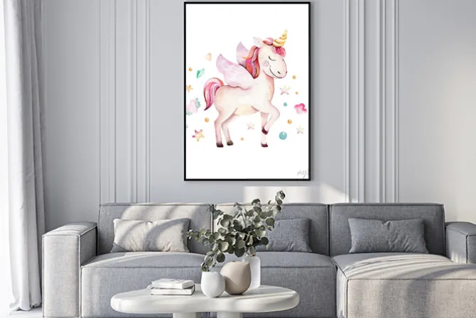 Plakat: Bajkowy jednorożec na akwareli