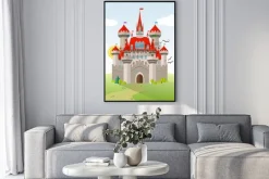 Plakat: Bajkowy zamek. ilustracji wektorowych wyobraźni dziecka. pejzaż