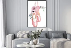 Plakat: Baletki z kwiatami w stylu akwareli