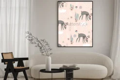 Plakat: Bezszwowy wzór z deers, kwieciści elementy, gałąź. twórczy tło