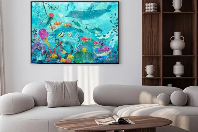 Plakat: Blue underwater background with fish