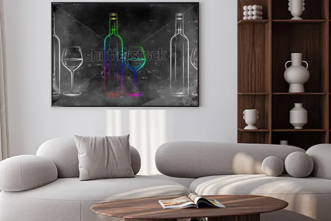 Plakat: Butelki wina i kieliszki