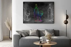 Plakat: Butelki wina i kieliszki