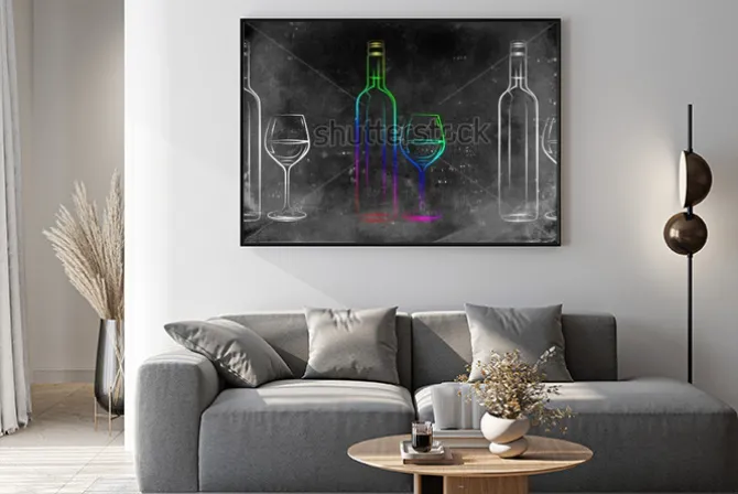 Plakat: Butelki wina i kieliszki