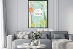 Plakat: Cartoon frame with spring forest and birds
