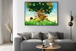 Plakat: Cartoon landscape with animals. illustration, isolated objects